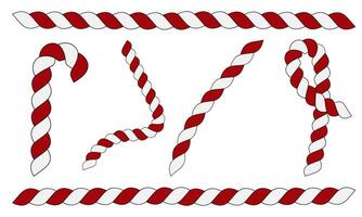 set of vector christmas elements of striped red and white candy canes in different shapes