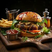 AI generated Working Lunch Realistic Image Business Woman Managing Tasks Cafe Laptop Phone Office Working Restaurant Generative AI photo