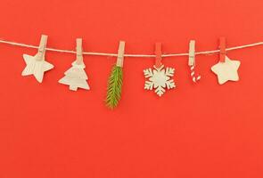 Christmas garland on red background photo