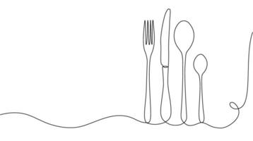 Fork, knife and spoons. Continuous single line cutlery pattern for logos, business cards, banners. Vector illustration