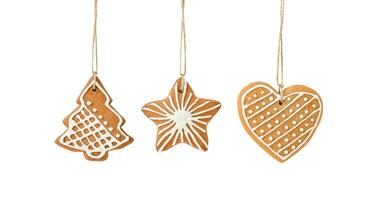 Isolated holiday Christmas hanging gingerbread cookies photo