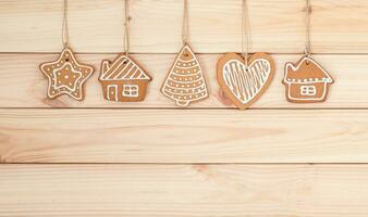 Christmas cookies on wooden background photo