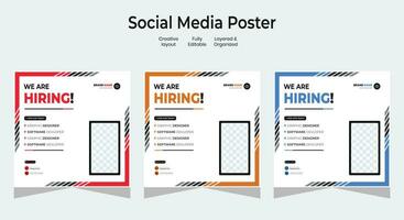 trabajo vacante diseño póster. nosotros son contratación enviar alimentar en cuadrado diseño. abierto reclutamiento regional ventas gerente diseño modelo. social medios de comunicación encontrar un trabajo diseño vector