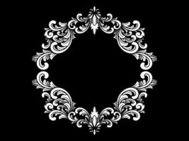 a black and white floral frame on a black background vector