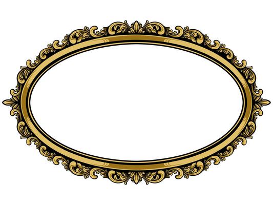 an oval frame with ornate design