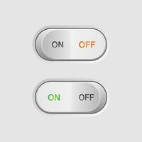 Realistic on off button. On off toggle button vector illustration for UI UX element.