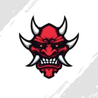 Red Oni Japanese Devil Mask with Four Horns Mascot vector