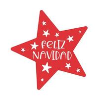 Red star with Merry Christmas lettering in Spanish - Feliz Navidad vector