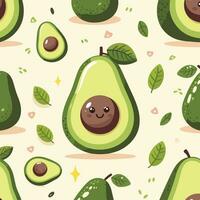 avocado seamless pattern with cute face and leaves vector