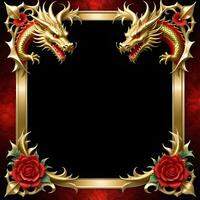 AI generated Red and Gold Dragon Border Frame Ai Illustration photo