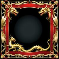 AI generated Red and Gold Dragon Border Frame Ai Illustration photo