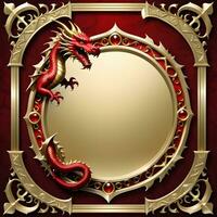 AI generated Red and Gold Dragon Border Frame Ai Illustration photo