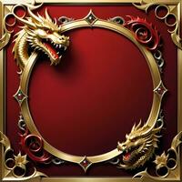 AI generated Red and Gold Dragon Border Frame Ai Illustration photo