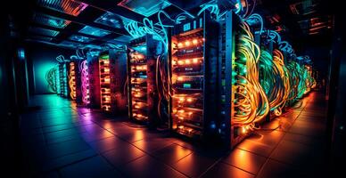 AI generated Network of connections in servers, data storage systems in data centers - AI generated image photo