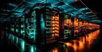 AI generated Network of connections in servers, data storage systems in data centers - AI generated image photo