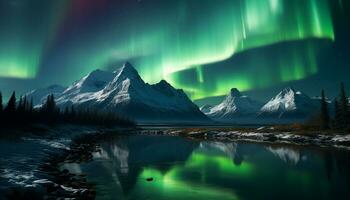 ai generado majestuoso montaña rango iluminado por estrellado noche, tranquilo escena generado por ai foto