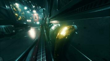 Background Science fiction interior. Sci-fi spaceship corridors. 3d rendering photo