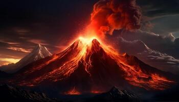 ai generado brillante hoguera entra en erupción, derritiendo acero en naturaleza ardiente infierno generado por ai foto