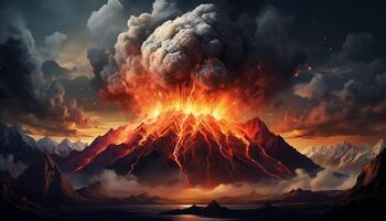 AI generated Glowing bonfire erupts, melting steel in nature fiery inferno generated by AI photo