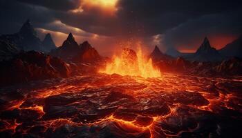 ai generado brillante hoguera entra en erupción, derritiendo acero en naturaleza ardiente infierno generado por ai foto