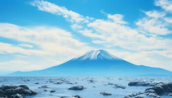 ai generado majestuoso montaña cima, nevado y tranquilo, en japonés otoño generado por ai foto