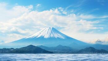 AI generated Majestic mountain peak, snowcapped and tranquil, in Japanese autumn generated by AI photo