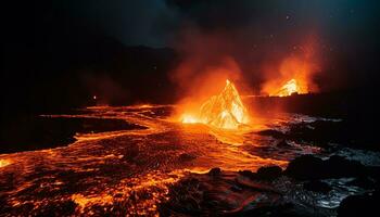 ai generado en erupción montaña cima, fumar y vapor crear un peligroso paisaje generado por ai foto