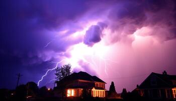 ai generado dramático cielo, oscuro noche, tormenta, majestuoso montañas, mojado césped generado por ai foto