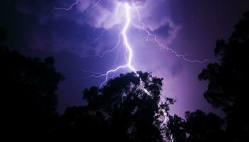 ai generado dramático cielo, oscuro noche, tormenta, majestuoso montañas, mojado césped generado por ai foto