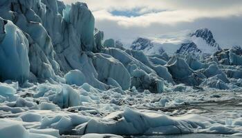 AI generated Abstract blue ice crystal reflects nature frozen freshness generated by AI photo