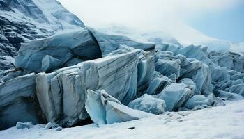 AI generated Abstract blue ice crystal reflects nature frozen freshness generated by AI photo