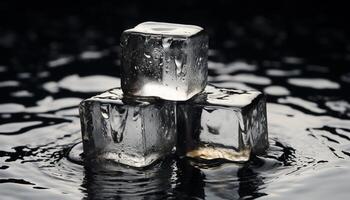 AI generated Refreshing drink ice cube melting in glass of cold water generated by AI photo