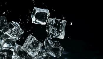 AI generated Refreshing drink ice cube melting in glass of cold water generated by AI photo