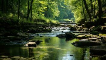 AI generated Majestic mountain range reflects in tranquil water, showcasing natural beauty generated by AI photo