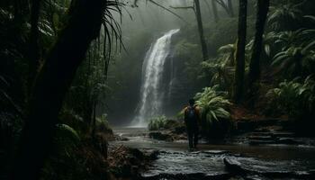 AI generated Majestic waterfall flowing through tropical rainforest, a breathtaking adventure generated by AI photo