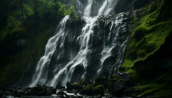 ai generado majestuoso montaña rango, fluido agua, tranquilo escena, naturaleza belleza generado por ai foto