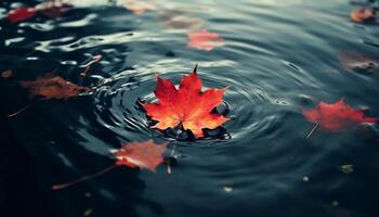 AI generated Autumn leaf on old wooden table, nature rustic decoration generated by AI photo