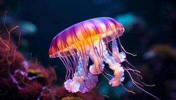 AI generated Vibrant clown fish swim below the colorful coral reef generated by AI photo