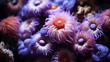 AI generated Vibrant clown fish swim below the colorful coral reef generated by AI photo