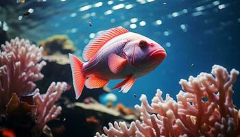 AI generated Vibrant clown fish swim below the colorful coral reef generated by AI photo