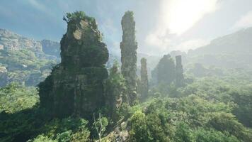 A group of rocks in a serene forest setting in China photo