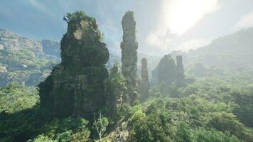 un grupo de rocas en un sereno bosque ajuste en China foto