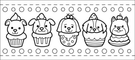 Collection of dog cupcakes, cartoon style, hand drawn vector illustration, cute animal characters on white background