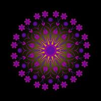 Pinkish purplish red color Mandala art on black background. Colorful luxury mandala vector pattern