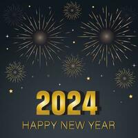 contento nuevo año 2024, nuevo años víspera fiesta antecedentes saludo tarjeta - bengalas y bokeh luces, en oscuro azul noche cielo vector