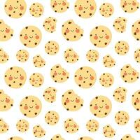 Cute smiling cookie seamless pattern. American biscuit with chocolate and cheeks vector