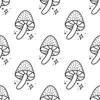 Seamless mushrooms background. Background for Halloween party. Amanita Vector illustration