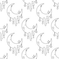 Moon pattern. Cute abstract hand drawn moon with stars. vector