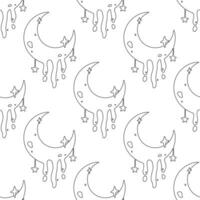 Moon pattern. Cute abstract hand drawn moon with stars. vector