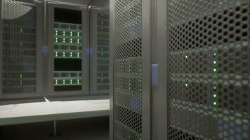 Shot of Corridor in Working Data Center Full of Rack Servers and Supercomputers photo